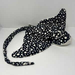 The Petting Zoo Stingray Plush Black White Polka Dot Big Eyes Stuffed Animal